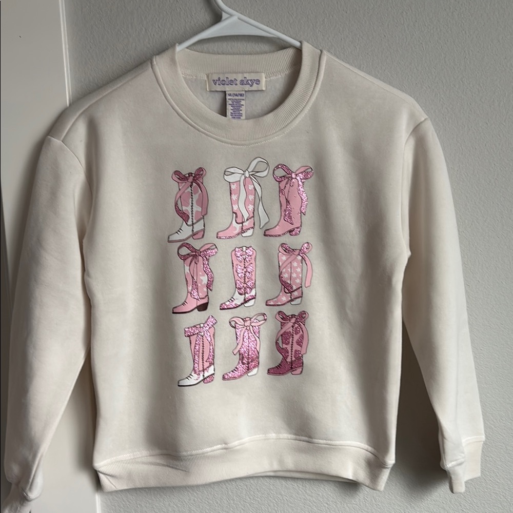 Girls Cream Sweater with Pink Boot Design size 14